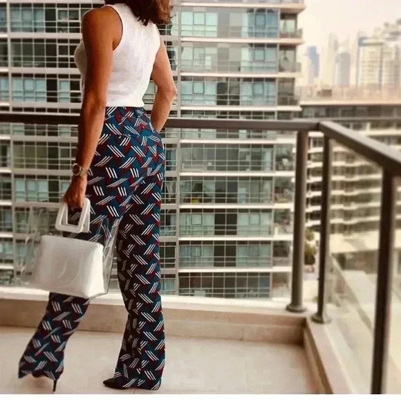 Zara Blue Red White High Waist Dress Pants w/ Pockets - Small - Picture 3 of 5